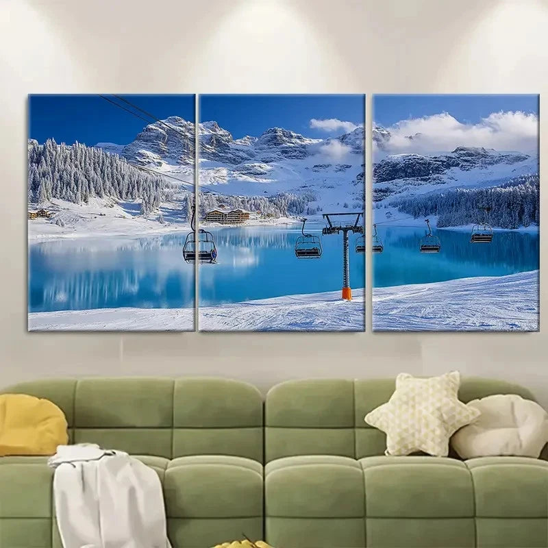 3pcs Margins Ski Resort Travel Resort Perfect Wall Art Set Canvas Framed 40x60cm - High Quality Print 100% Australian Made Wall Canvas Ready to Hang