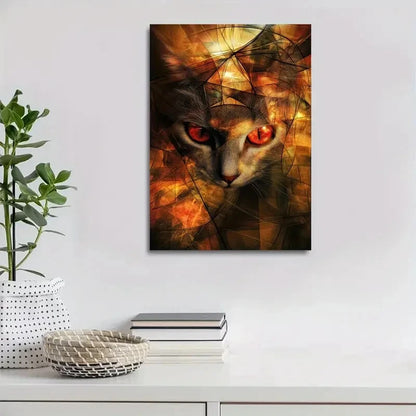 Beautiful Abstract Art a Modern Red Eyed Cat Painting 40x60cm Metal Print Ready to Hang