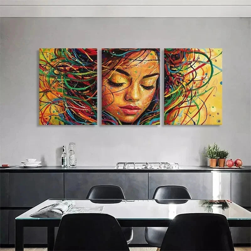 3pcs Abstract Colorful Woman Portrait Perfect Wall Art Set Canvas Framed 40x60cm - High Quality Print 100% Australian Made Wall Canvas Ready to Hang