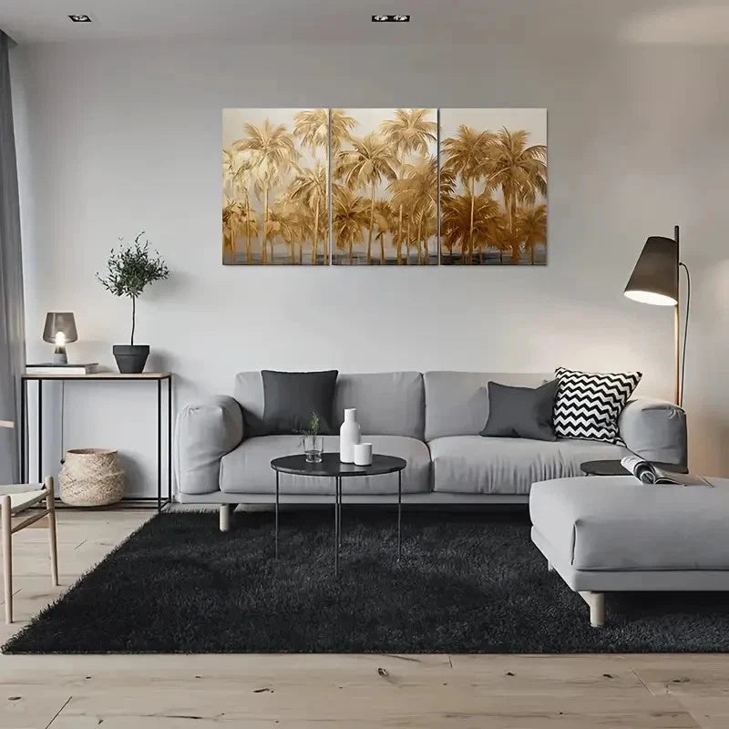 3pcs Golden Palm Tree Tropical Metal Print Ready to Hang Art