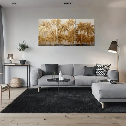 3pcs Golden Palm Tree Tropical Metal Print Ready to Hang Art