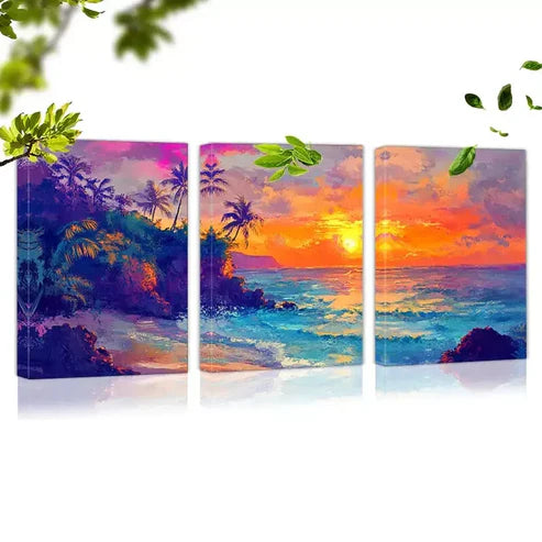 3pcs Charming Colorful Sunset Seaside View Wall Art Canvas Unframed - High Quality Print 100% Australian Made Wall Canvas