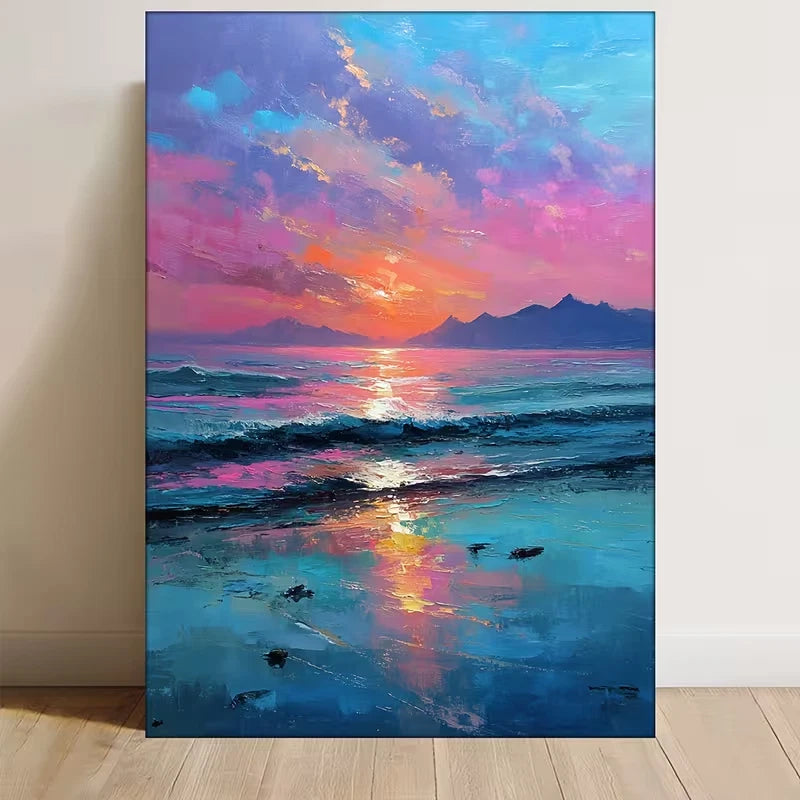 Tropical Beach Sunset Ocean Waves Metal Print Ready to Hang