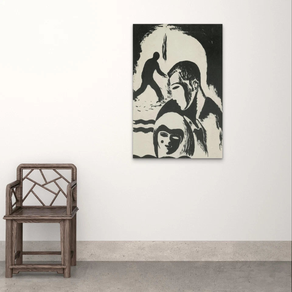 Monochrome Expressionist Figures Black & White Metal Print Ready to Hang