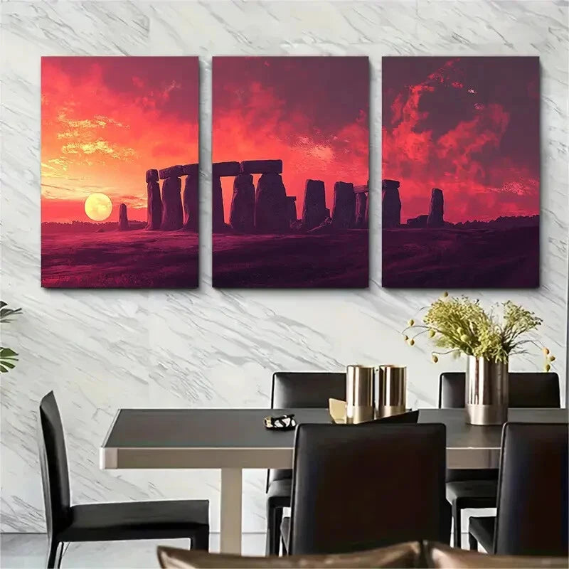 3pcs Stonehenge Sunset Adventure Metal Print Ready to Hang Art