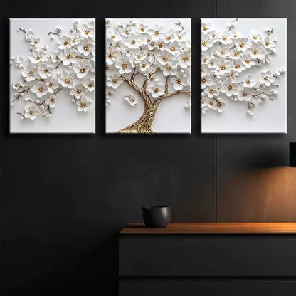 3pcs White Blossom Tree Flowers Nature Perfect Wall Art Set Canvas Unframed - High Quality Print 100% Australian Made Wall Canvas