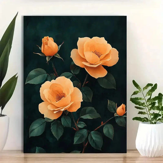 Beautiful Victorian Gothic Dark Rose Garden Painting 40x60cm Metal Print Ready to Hang