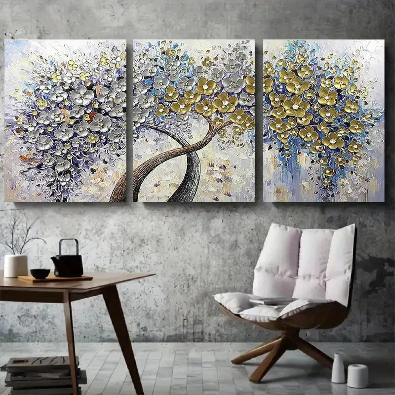3pcs Modern Golden and Silvery Texture Metal Print Ready to Hang Art
