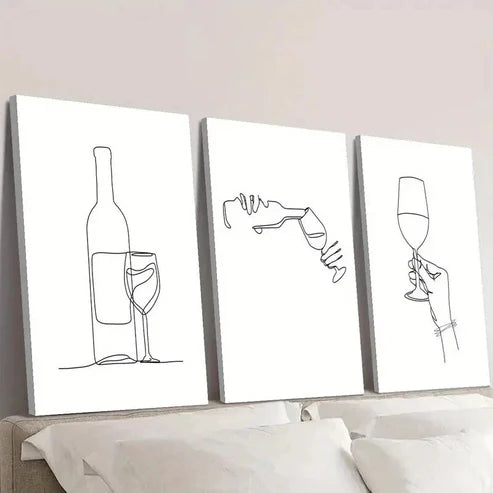 3pcs Minimalist Wine Bottle and Wine Glass Wall Art Canvas Unframed – High Quality Print 100% Australian Made Wall Canvas