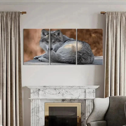 3pcs Wolf Sitting on the Ground Modern Wall Art Set Canvas Framed 40x60cm - High Quality Print 100% Australian Made Wall Canvas Ready to Hang