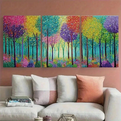 3pcs Colorful Tree Textured Abstract Perfect Wall Art Set Canvas Framed 60x90cm - High Quality Print 100% Australian Made Wall Canvas Ready to Hang
