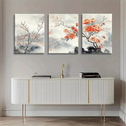 3pcs Lively Peach And Cherry Blossom Wall Art Set Canvas Framed 40x60cm - High Quality Print 100% Australian Made Wall Canvas Ready to Hang