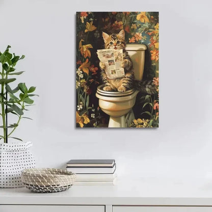 Style Playful Kitten Reading Newspaper Painting 40x60cm Metal Print Ready to Hang