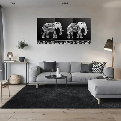 3pcs Modern Black and White Elephant Metal Print Ready to Hang Art