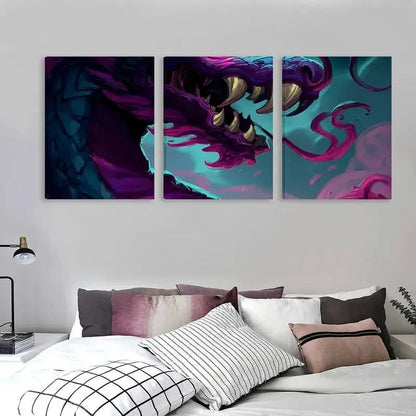 3pcs Vibrant Purple & Teal Abstract Dragon Wall Art Set Canvas Framed 60x90cm - High Quality Print 100% Australian Made Wall Canvas Ready to Hang