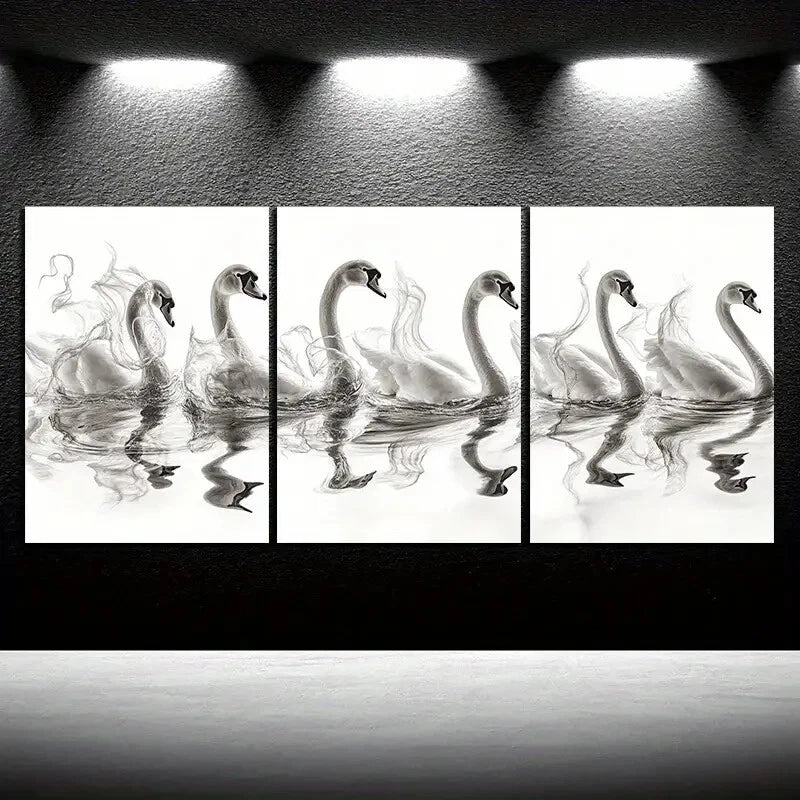 3pcs Black and White Birds Swan Metal Print Ready to Hang Art