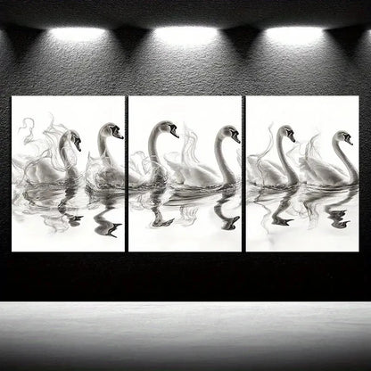 3pcs Black and White Birds Swan Metal Print Ready to Hang Art