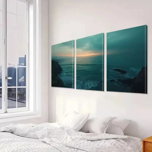3pcs Decorative Seascape Sunrise Cliffs Canvas Unframed - High Quality Print 100% Australian Made Wall Canvas