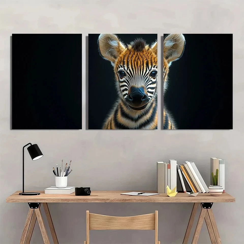 3pcs Modern Zebra Vibrant Animal Metal Print Ready to Hang Art