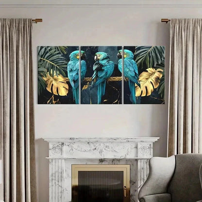 3pcs Exotic Parrots On Golden Tree Branch Wall Art Set Canvas Framed 40x60cm - High Quality Print 100% Australian Made Wall Canvas Ready to Hang
