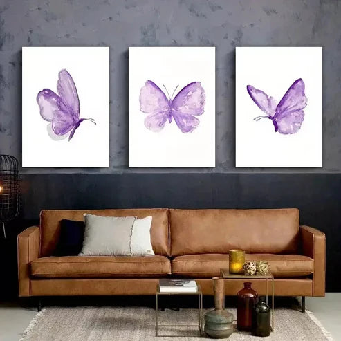 3pcs Butterfly Wall Art Set- Vibrant Purple Canvas Framed 60X90cm - High Quality Print 100% Australian Made Wall Canvas Ready to Hang