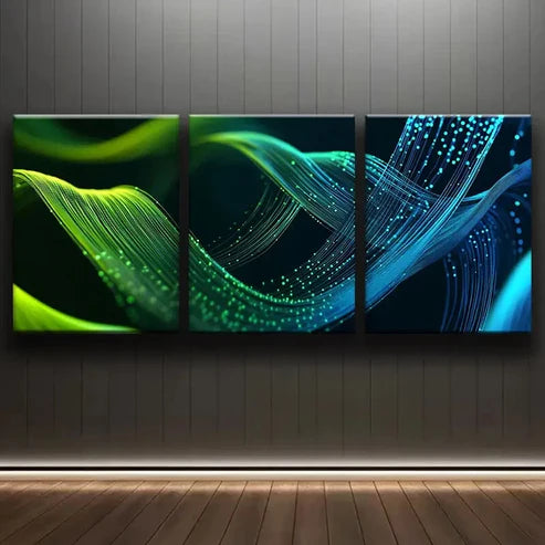 3pcs Colorful Green Digital Blue Green Perfect Wall Art Set Canvas Unframed - High Quality Print 100% Australian Made Wall Canvas