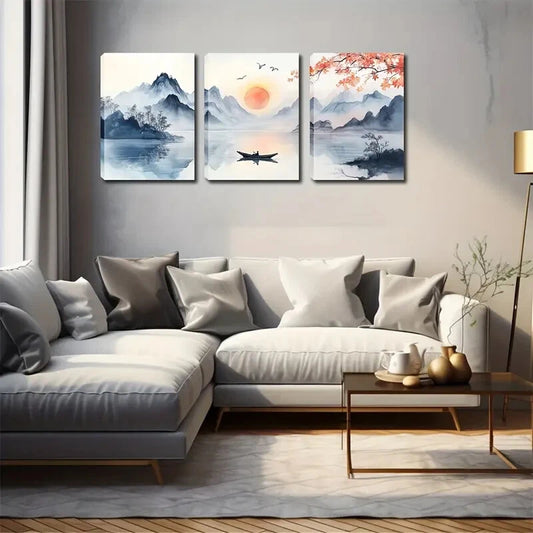 3pcs Scenic Landscape In Sunset Perfect Wall Art Set Canvas Framed 40x60cm - High Quality Print 100% Australian Made Wall Canvas Ready to Hang