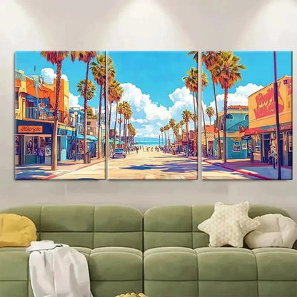 3pcs Venice Beach Décor Los Angeles Perfect Wall Art Set Canvas Framed 40x60cm - High Quality Print 100% Australian Made Wall Canvas Ready to Hang