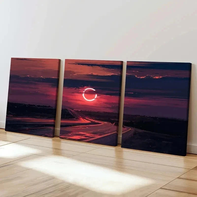 3pcs Road Art Painting At Dusk And Sunset Wall Art Set Canvas Framed 40x60cm - High Quality Print 100% Australian Made Wall Canvas Ready to Hang
