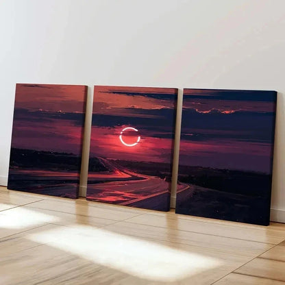 3pcs Road Art Painting At Dusk And Sunset Wall Art Set Canvas Framed 40x60cm - High Quality Print 100% Australian Made Wall Canvas Ready to Hang