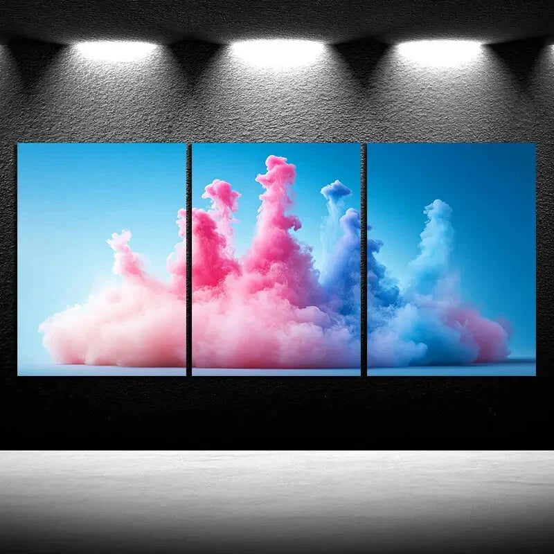 3pcs Beautiful Lines Abstract Blue Pink Metal Print Ready to Hang Art