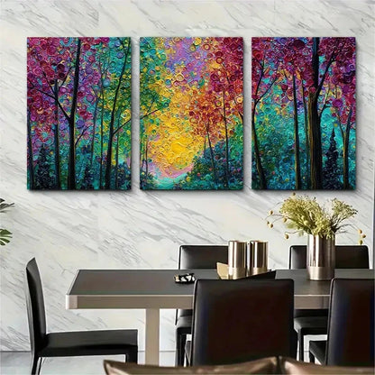 3pcs Large Abstract Sunset Forest Autumn Perfect Wall Art Set Canvas Framed 60x90cm - High Quality Print 100% Australian Made Wall Canvas Ready to Hang