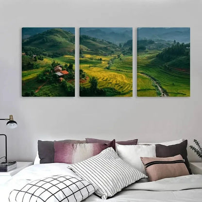 3pcs Vietnamese Moc Chau Mountains Landscape Wall Art Set Canvas Framed 50x70cm - High Quality Print 100% Australian Made Wall Canvas Ready to Hang