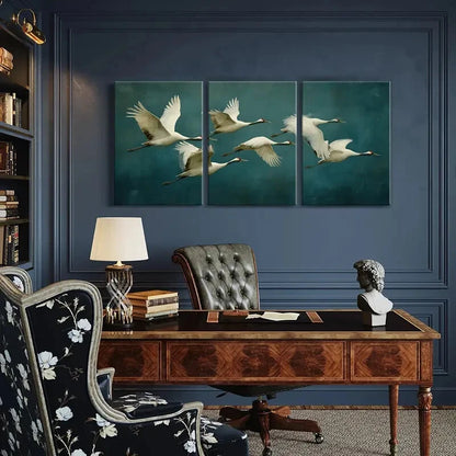 3pcs White Birds in Flight Abstract Nature Metal Print Ready to Hang Art