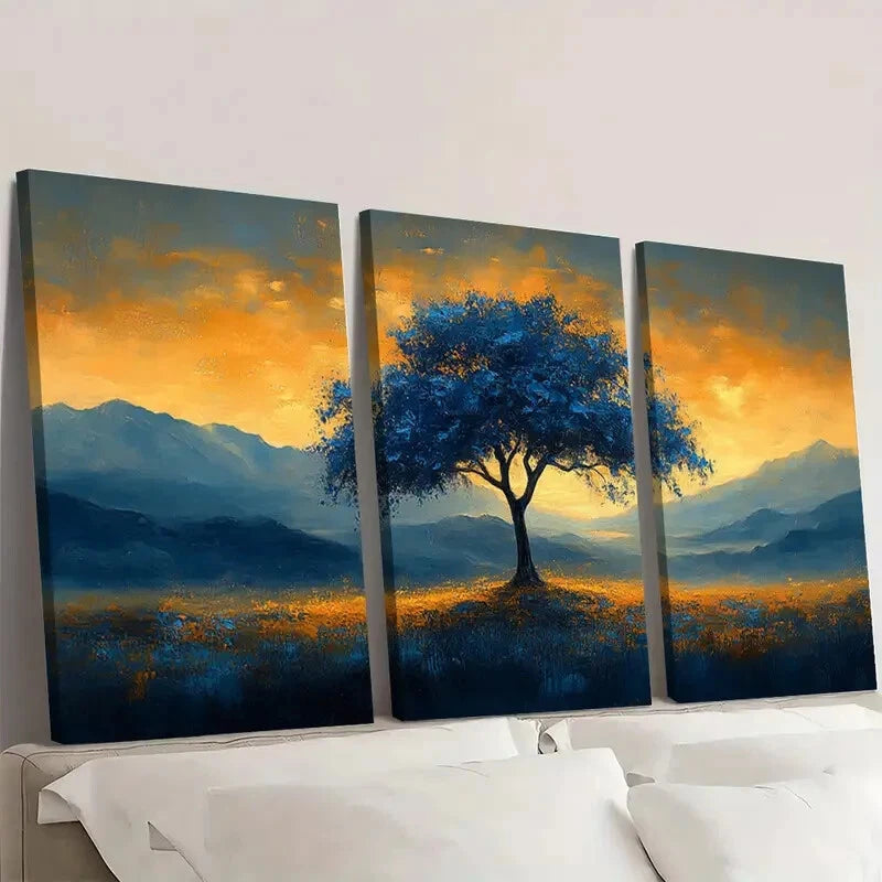 3pcs Abstract Blue Tree Landscape Wall Art Set Canvas Framed 40x60cm - High Quality Print 100% Australian Made Wall Canvas Ready to Hang