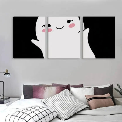 3pcs A Cute Little Ghost Says Boo Canvas Wall Art Set Canvas Framed 50x70cm - High Quality Print 100% Australian Made Wall Canvas Ready to Hang