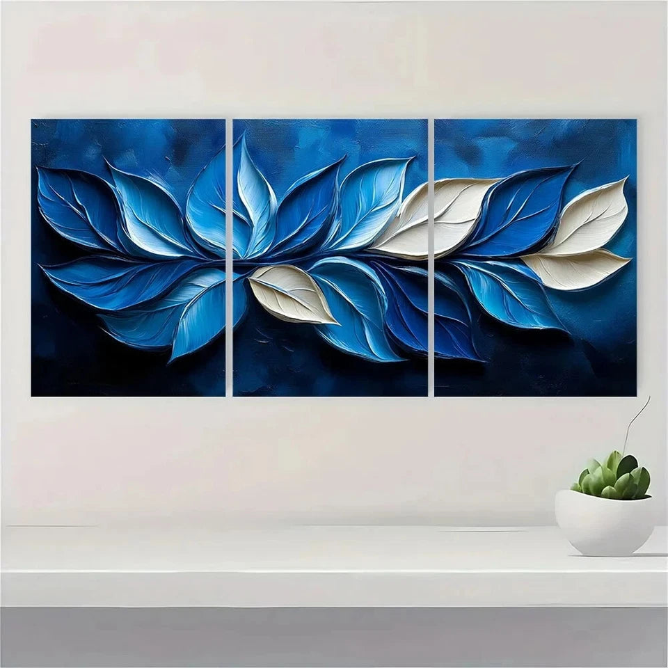 3pcs Textured Abstract Swirling Leaf Pattern Metal Print Ready to Hang Art