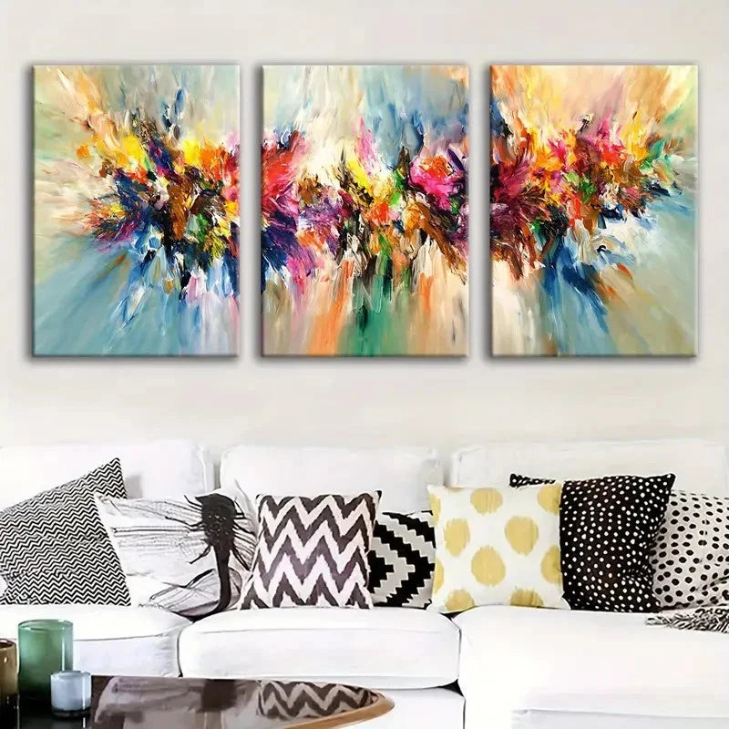 3pcs Vibrant Abstract Brush Stroke Design Metal Print Ready to Hang Art