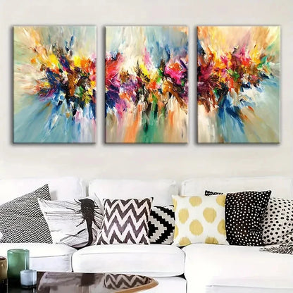 3pcs Vibrant Abstract Brush Stroke Design Metal Print Ready to Hang Art
