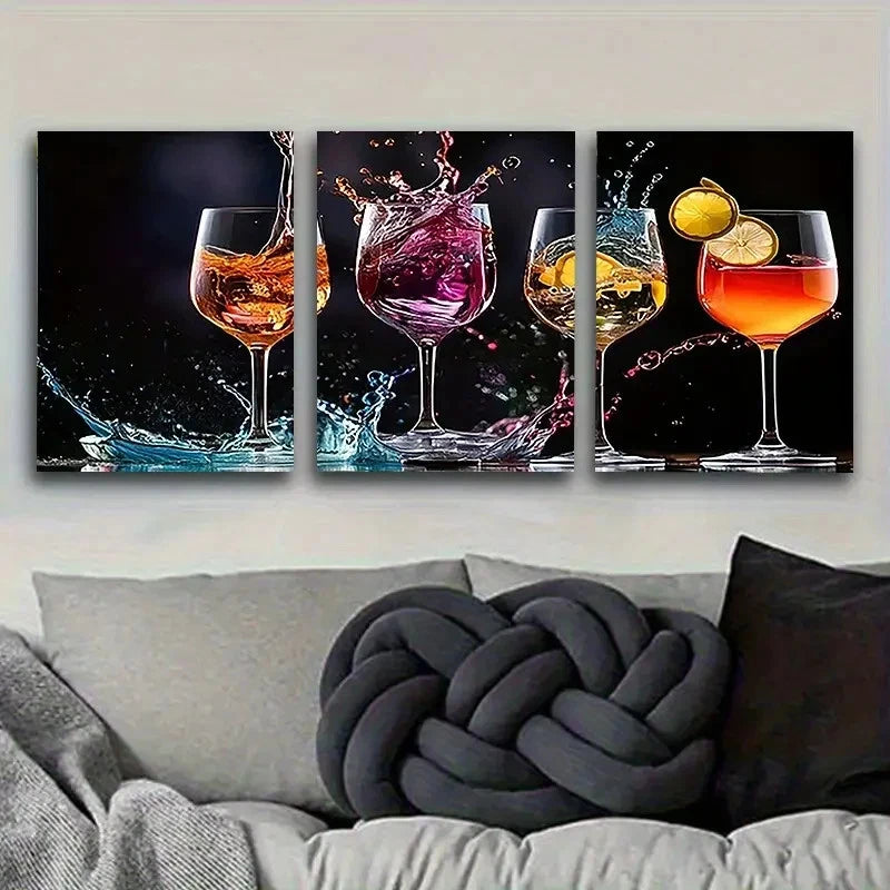 3pcs Cocktail Splash Photography Vintage Wall Art Set Canvas Framed 50x70cm - High Quality Print 100% Australian Made Wall Canvas Ready to Hang