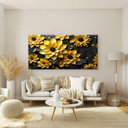 Vibrant Yellow Sunflowers Bloom Wall Art Canvas Office Home Room Framed 120x60cm