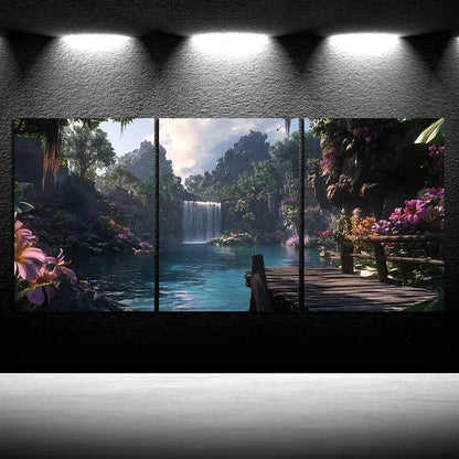 3pcs Waterfalls and Wooden Bridges Metal Print Ready to Hang Art