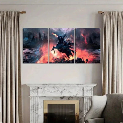 3pcs Grim Reaper on Black Horses Vintage Wall Art Set Canvas Framed 40x60cm - High Quality Print 100% Australian Made Wall Canvas Ready to Hang