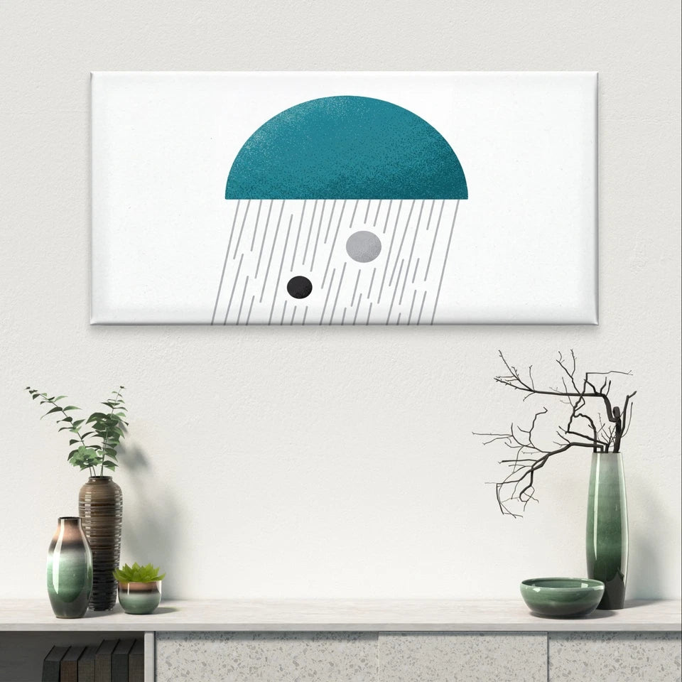 Teal Geometric Semicircle and Rain Wall Art Canvas Office Home Framed 120x60cm