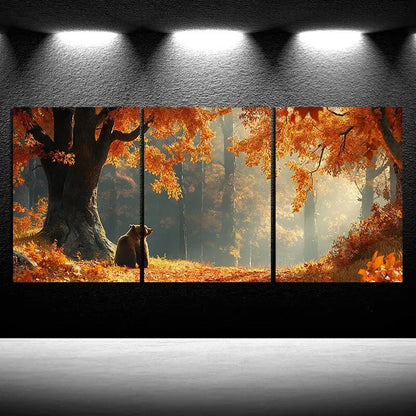3pcs Bears in the Forest Big Trees Metal Print Ready to Hang Art