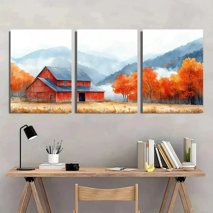 3pcs Orange Fall Leaves & Misty Blue Perfect Wall Art Set Canvas Framed 40x60cm - High Quality Print 100% Australian Made Wall Canvas Ready to Hang