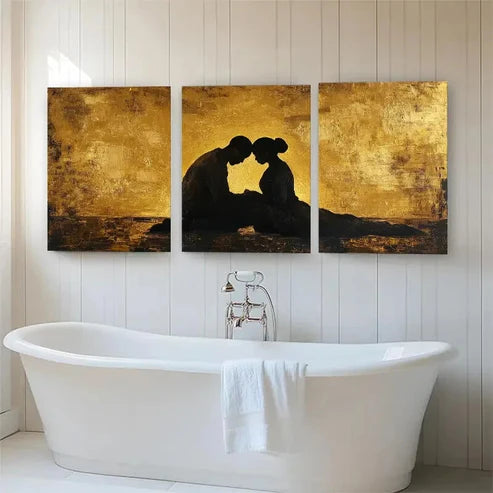 3pcs Golden Silhouette Love Romantic Perfect Wall Art Canvas Unframed - High Quality Print 100% Australian Made Wall Canvas
