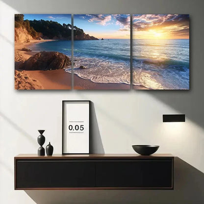 3pcs Sunset Beach Coastal Scenery Metal Print Ready to Hang Art