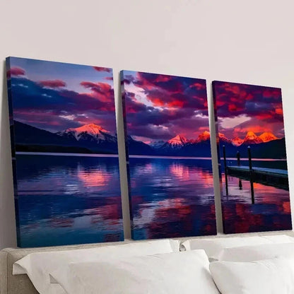 3pcs Lake and Snow Capped Mountains at Sunset Wall Art Set Canvas Framed 40x60cm - High Quality Print 100% Australian Made Wall Canvas Ready to Hang