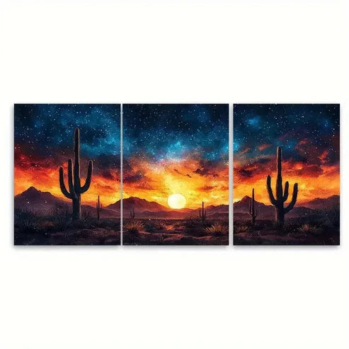 3pcs Cactus Shadows Canvas Art Wall Art Set Canvas Unframed - High Quality Print 100% Australian Made Wall Canvas
